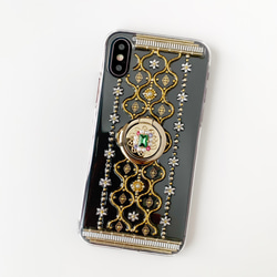 [可生產所有型號] 阿拉伯式花紋綠色手機殼，附智慧型手機環 iPhone/Xperia/Galaxy/AQUOS 等。 第3張的照片