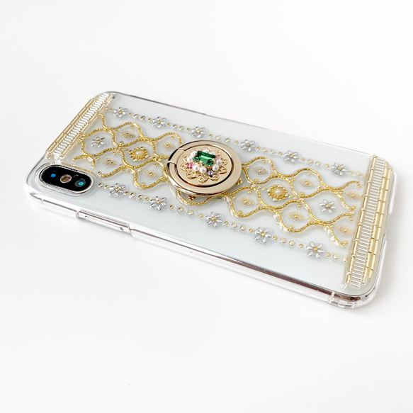 [可生產所有型號] 阿拉伯式花紋綠色手機殼，附智慧型手機環 iPhone/Xperia/Galaxy/AQUOS 等。 第8張的照片