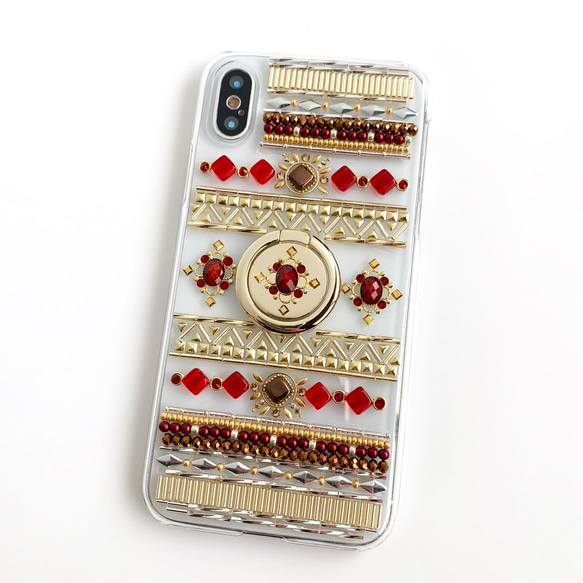 [所有型號均可製造]帶有智能手機環的Red Sham手機殼iPhone / Android手機殼1月誕生石顏色 第2張的照片