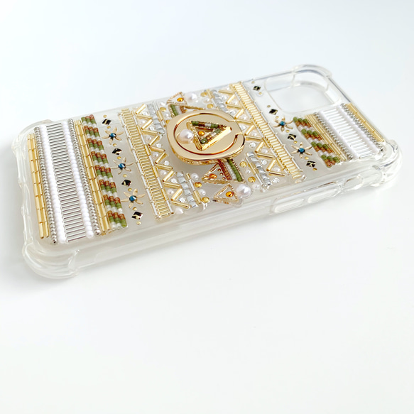 [可生產所有型號]帶智慧型手機環的保護套 Pearl 和卡其色保護殼 iPhone/Xperia/AQUOS/Galaxy 等。 第3張的照片