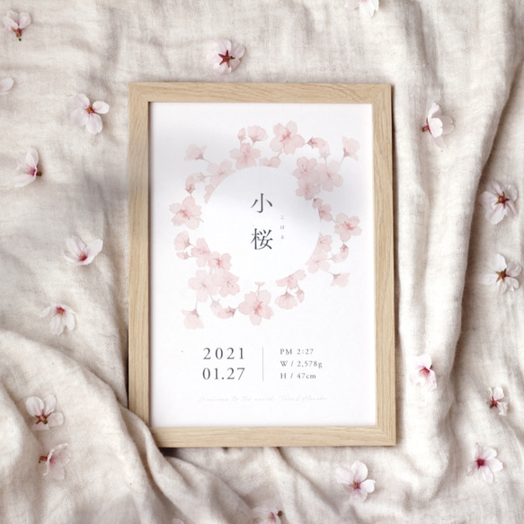 フレーム付き｜命名書｜桜 × ナチュラル / 漢字 5枚目の画像