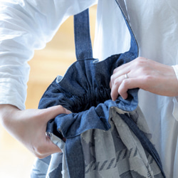 自然素材 母の日 巾着トートバッグ 「ブルー×デニム」コットン100%  布バッグ デニムバッグ 4枚目の画像