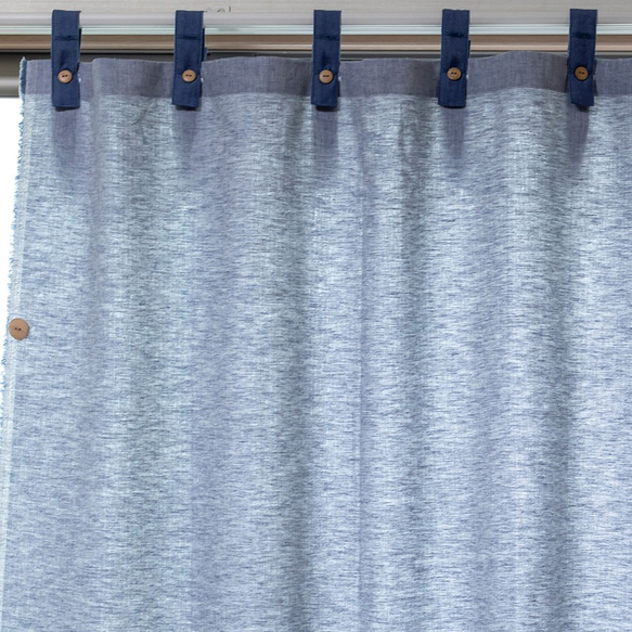自然素材 リネン混カーテン ヘリンボーン柄「アンクルブルー」自然素材カーテン　ナチュラルカーテン 4枚目の画像