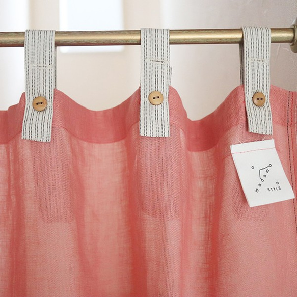 自然素材 麻 リネン100％ 間仕切りカーテン「エブリコーラル 」ピンク系 目隠し のれん ナチュラル　シンプル 4枚目の画像