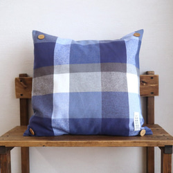 自然素材 綿100％ 上質クッションカバー「ナンナブルー」 チェック柄