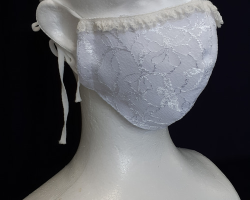 秋の最新作】縫製屋の手作り立体マスク ホワイトレース フリルレース