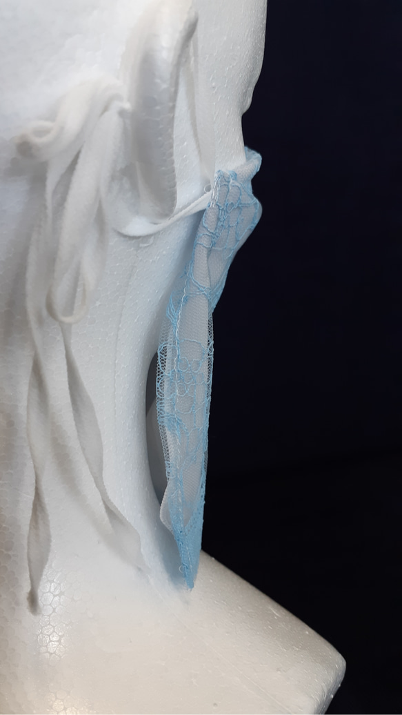 【夏マスク】【快適】new!縫製屋の立体アラビアンマスク　涼しいレース調　2重構造　薄ブルー　※説明をお読みください　 3枚目の画像