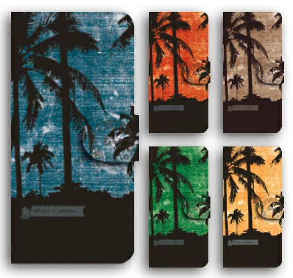 大人 椰子の木 シック 手帳型 iPhone スマホ 携帯カバー 全機種対応 1枚目の画像