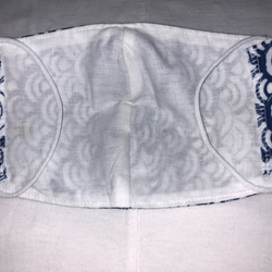 ハンドメイド　エチケットマスク　インナー・オーバーマスク　咳エチケット　立体２層　平織綿布　和柄　うろこ波　青白★ 4枚目の画像