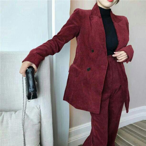 ワインレッド キルティング セットアップ セットアップ レディース2点セットジャケット ダブル コーデュロイ
