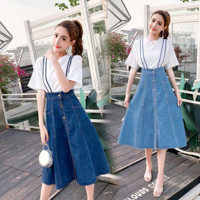WOMEN】デニムバックプリーツロングスカート