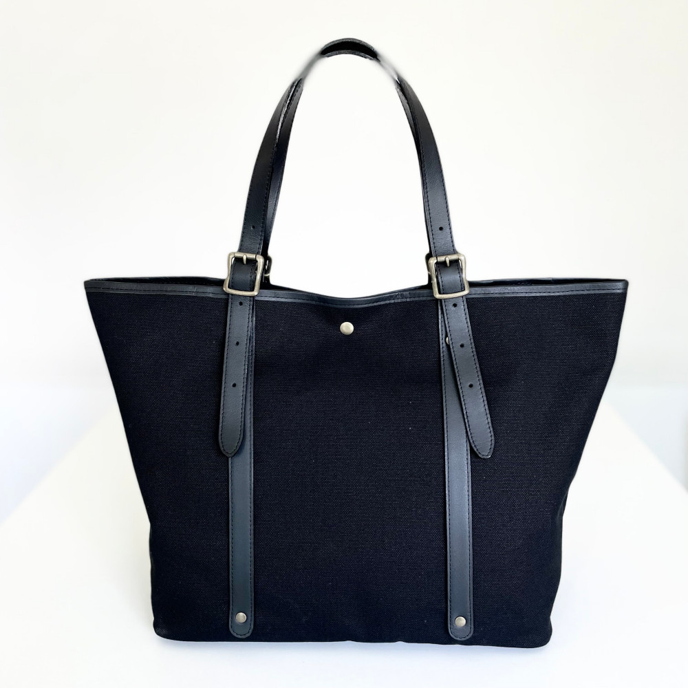 2way長さ調節 2枚貼り牛革ハンドルと6号帆布のトートバッグ【ブラック】