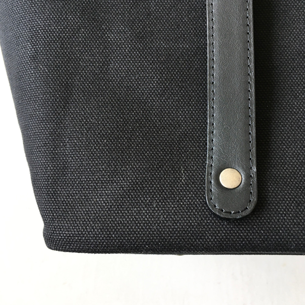 2way長さ調節 2枚貼り牛革ハンドルと6号帆布のトートバッグ【ブラック】