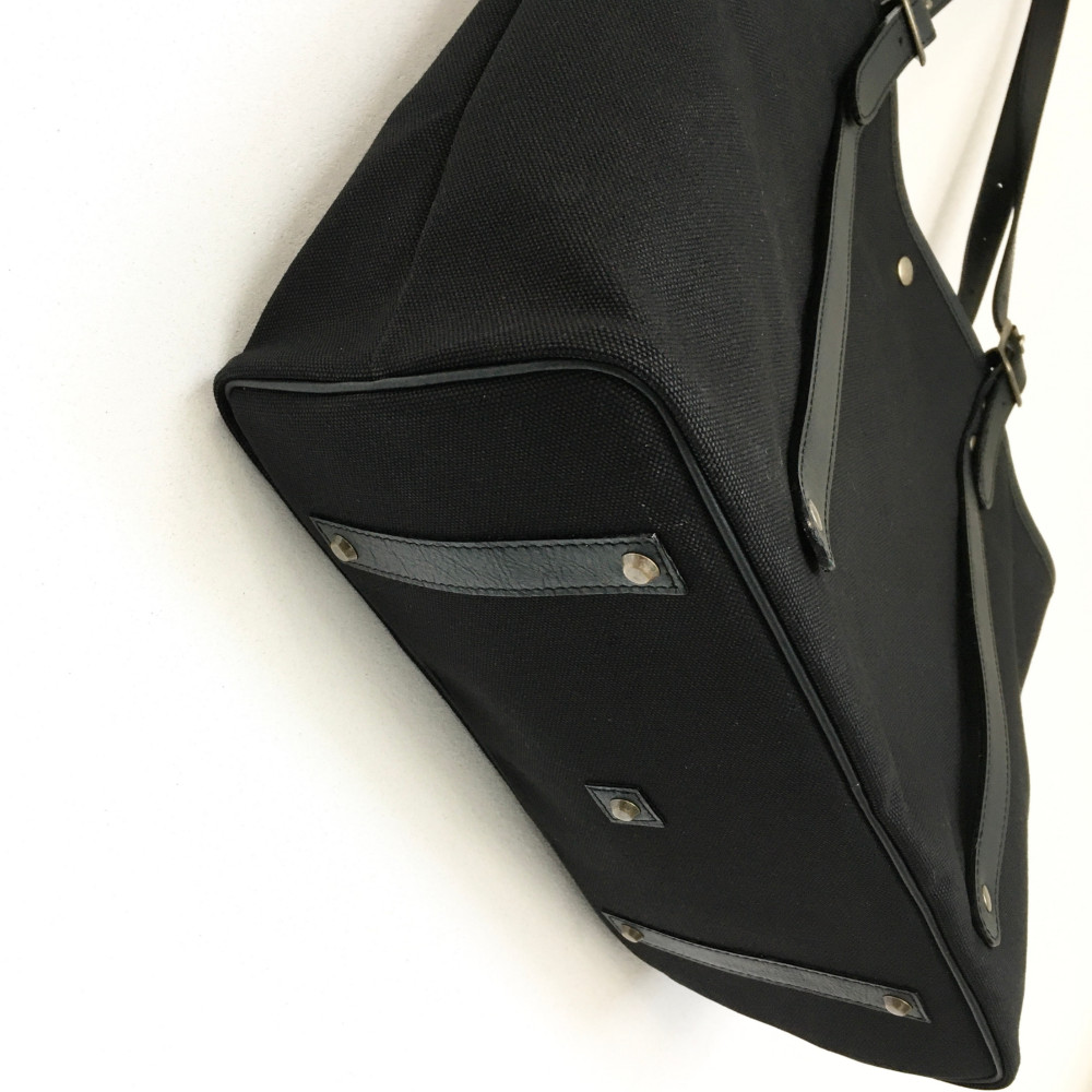 2way長さ調節 2枚貼り牛革ハンドルと6号帆布のトートバッグ【ブラック】