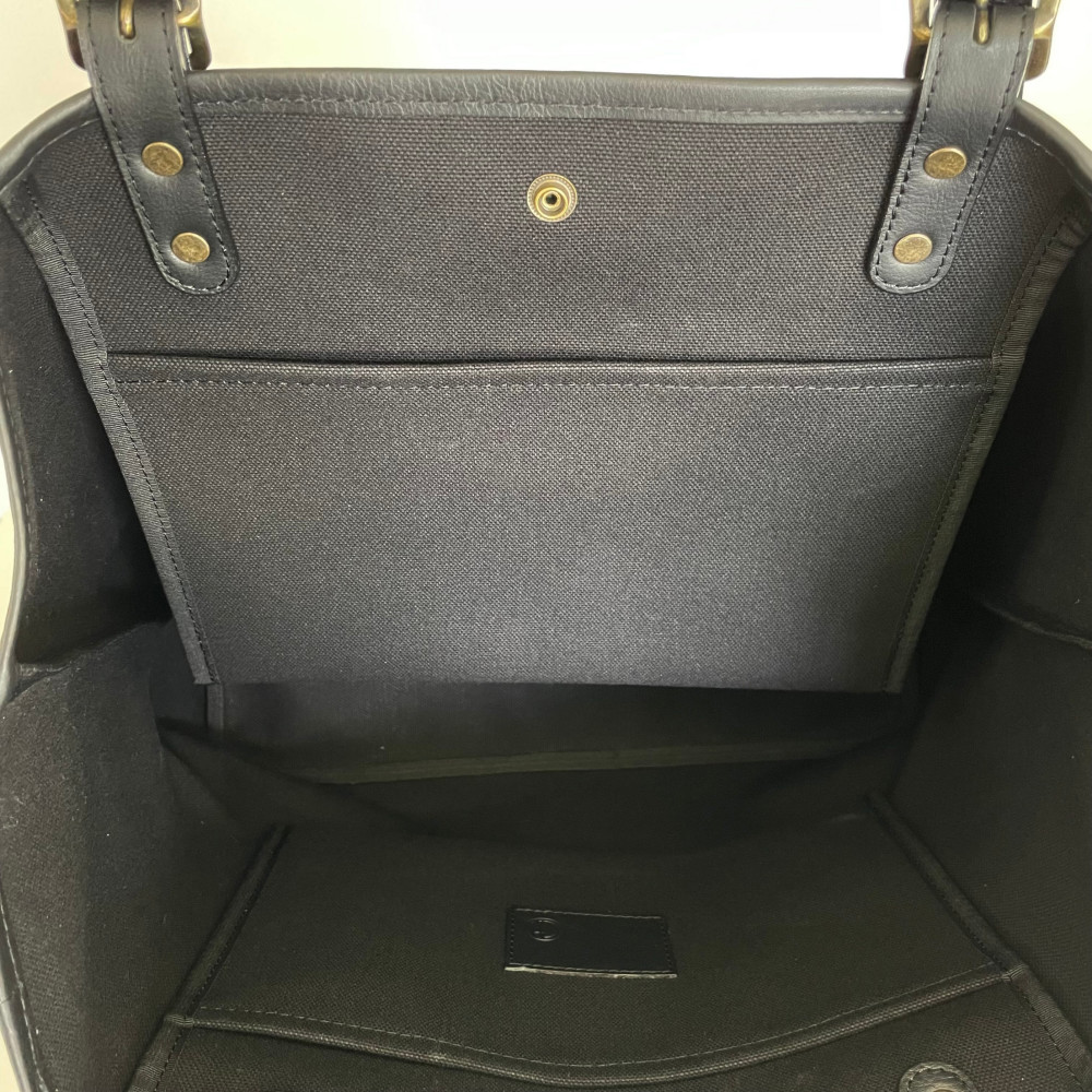 2way長さ調節 2枚貼り牛革ハンドルと6号帆布のトートバッグ【ブラック】