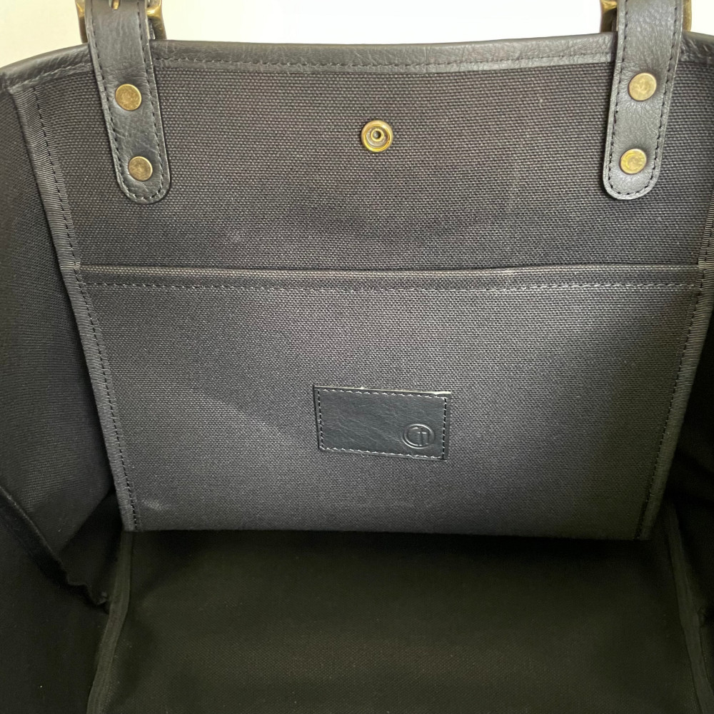 2way長さ調節 2枚貼り牛革ハンドルと6号帆布のトートバッグ【ブラック】