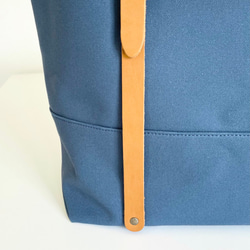 2wayハンドル 6号帆布と極厚ヌメ革のトートバッグ L-size【ブルー】 8枚目の画像