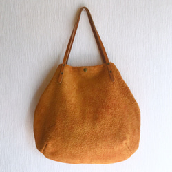 “真皮”圓形手提包安哥拉絲絨和極厚油裸色[橘子] 第2張的照片