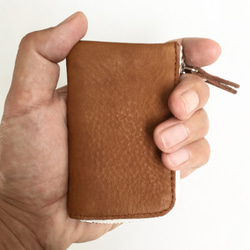 牛縮水皮革和牛地板絲絨的最小硬幣盒[棕色] 第3張的照片