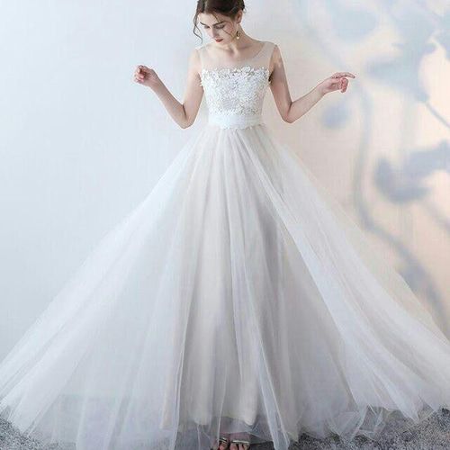 花嫁 ドレス 白ワンピース レース ウェディングドレス 二次会  