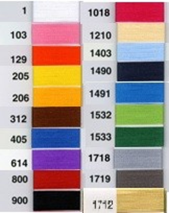 オーダーワッペン用文字デザイン刺繍糸カラーリスト標準20色蛍光19色 
