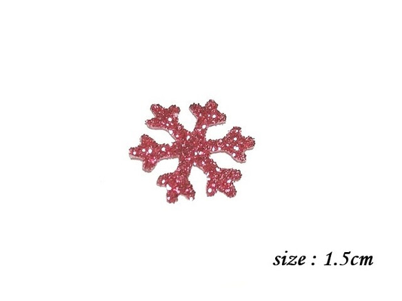 キラキラワッペン雪の結晶六花/ピンクラメグリッター/アイロンシール 1枚目の画像