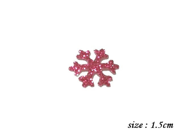 キラキラワッペン雪の結晶六花/チェリーピンクラメグリッター/アイロンシール 1枚目の画像