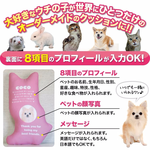 ビッグサイズ　犬　猫　ペット　チワワ　クッション　ぬいぐるみ　メモリアル　プレゼント　オーダーメイド　画像　写真　無地n 2枚目の画像