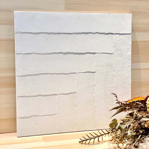over and over』アートパネル 漆喰 ベージュ ホワイト 30cm×30cm