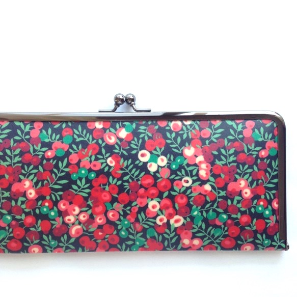 ＊ラミネート＊ がま口長財布 スリム ウィルトシャー レッドネイビー リバティプリント使用