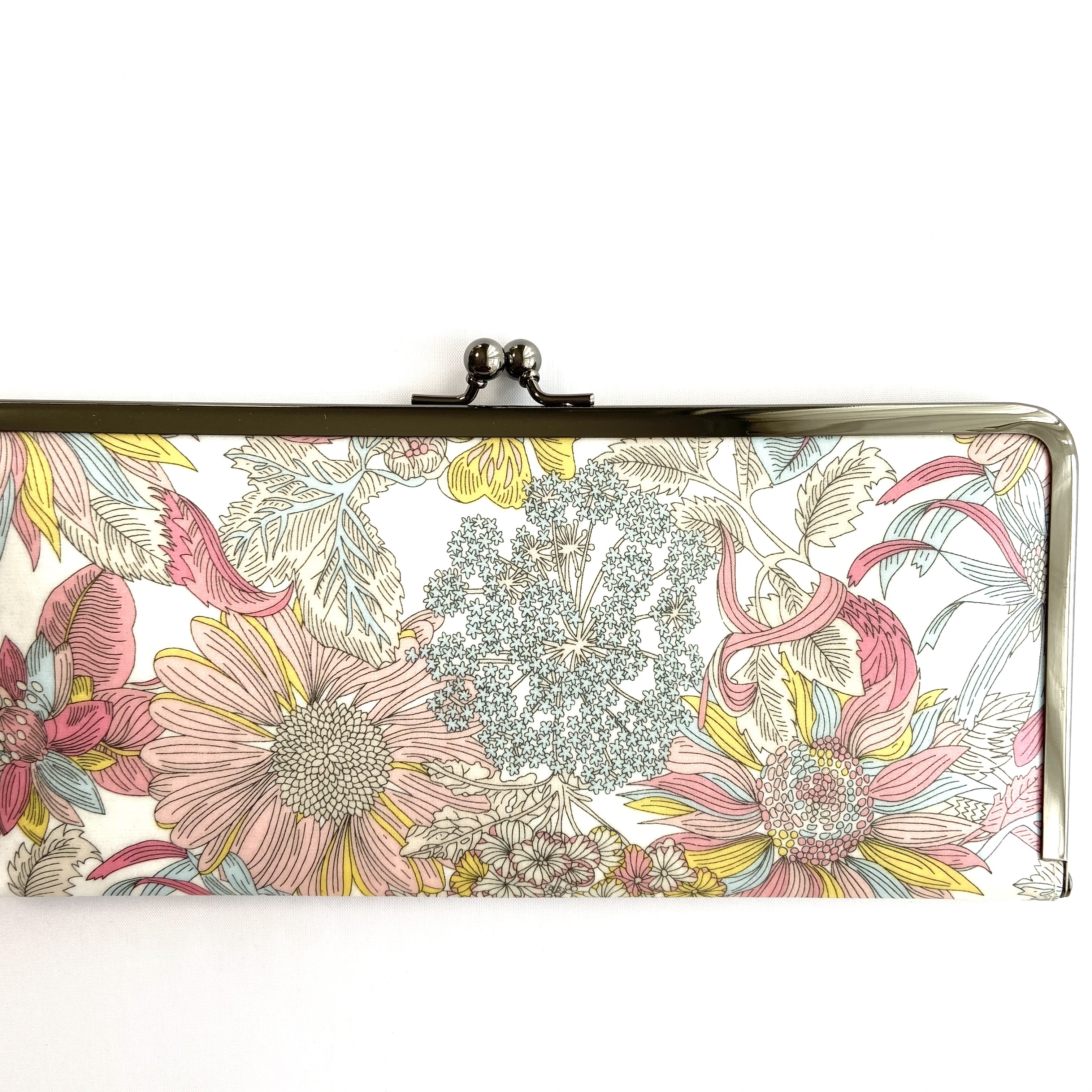 ＊ラミネート＊ がま口長財布 スリム アンジェリカ・ガーラ イエローピンク リバティプリント使用