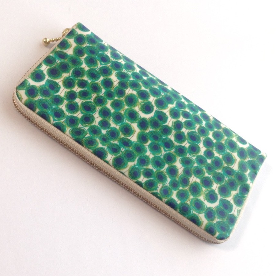 ＊ラミネート＊ ラウンドファスナー長財布 ザンジー・サンビーム  ディープグリーン リバティプリント使用