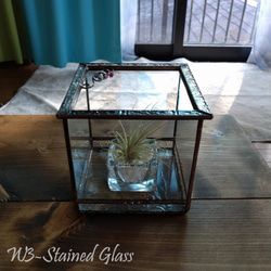 キューブ型テラリウム・蓋付き・約11㎝角 / Terrarium antique style , 2021 2枚目の画像