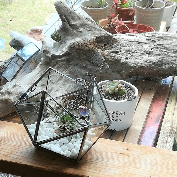 ステンドグラス・20面体型テラリウム・ガラスポット テラリウム W3  