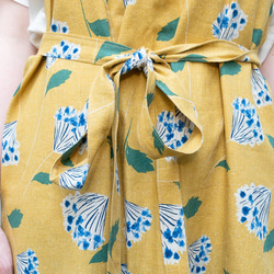 黄色の花柄エプロン-同じ柄のマスク付き-京都の縫製師手作り 8枚目の画像