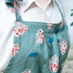 シックなグリーンの花柄エプロン-京都の縫製師手作り 4枚目の画像