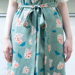 シックなグリーンの花柄エプロン-京都の縫製師手作り 8枚目の画像