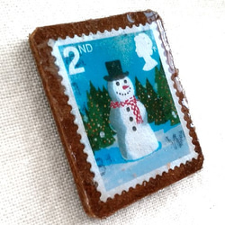 クリスマス切手ブローチ＊シルクハットを被った雪だるま＊イギリス 3枚目の画像