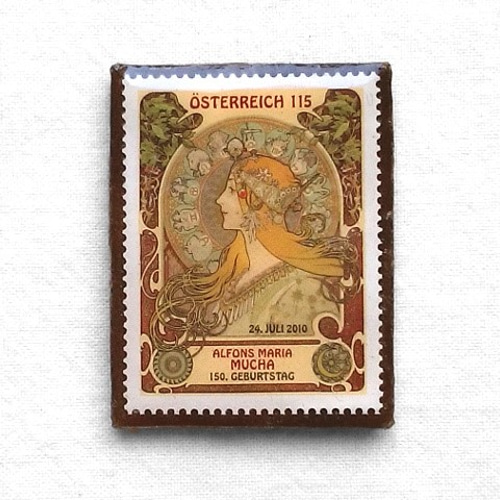 ミュシャ生誕150周年「黄道十二宮」＊オーストリア切手ブローチ