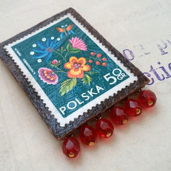 ＊ポーランドの花刺繍２＊切手ブローチorチャーム 4枚目の画像