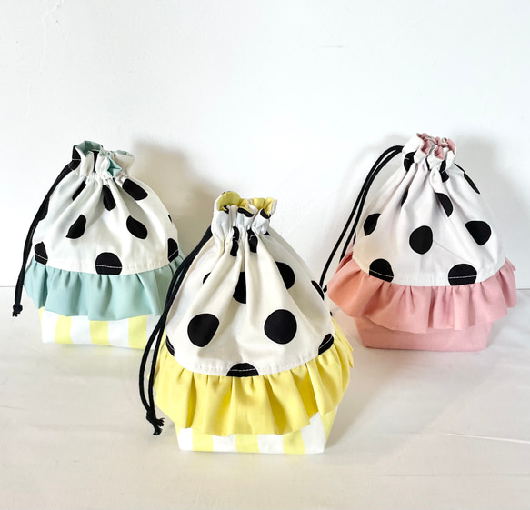 □SOLD□コップ袋 歯ブラシコップ入れ ハンドメイド ドット ポンポン