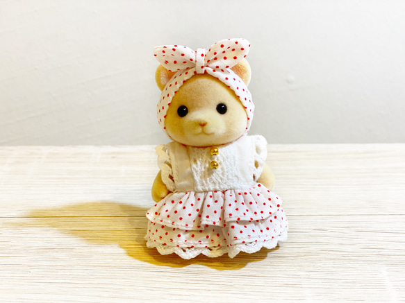 ハンドメイド☆チェリーピンク♡ドットワンピース☆ぬいぐるみ