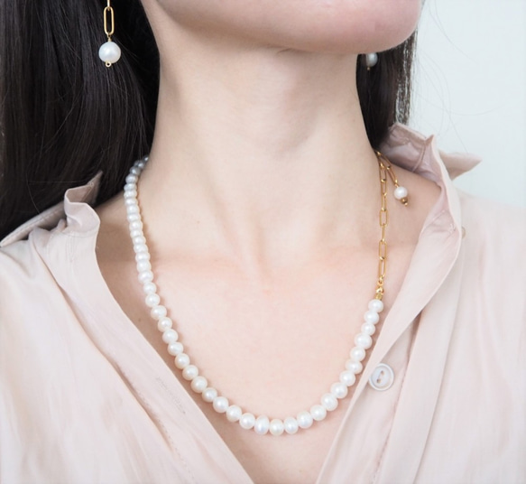 アレルギー対応 5WAY 1連淡水パール サージカルステンレス チェーン