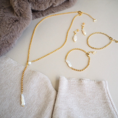 金属アレルギー対応 サージカルステンレス スクエア淡水パール 太