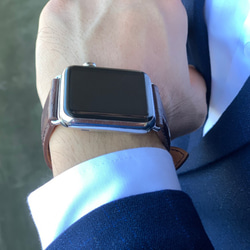 高級ワニ革使用Apple Watch クロコダイル革 ワニ革 バンド 時計ベルト  ブラウン総手縫い製作 D54 3枚目の画像