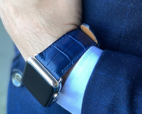 MEMORIGIN ニューステラ用 レザーベルト　青　ブルー　ワニ革 MEMORIGIN ニューステラ用 レザーベルト 青 ブルー ワニ革