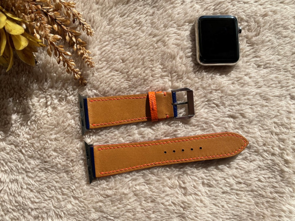 高級革使用Apple Watch レザーベルト 腕時計ベルト レザーバンド　腕時計バンド　D4　高級金具付け 3枚目の画像