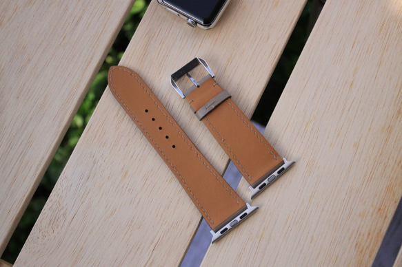 高級革使用Apple Watchレザーバンド　レザーベルト 腕時計ベルト グレイ　D19　高級金具付け 7枚目の画像