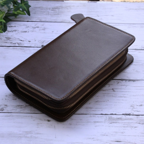 本革 ダブルファスナー メンズポーチ 大容量 長財布 ミニクラッチ