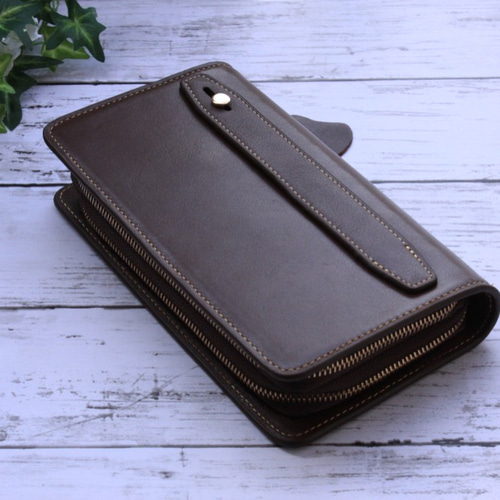 本革 ダブルファスナー メンズポーチ 大容量 長財布 ミニクラッチ